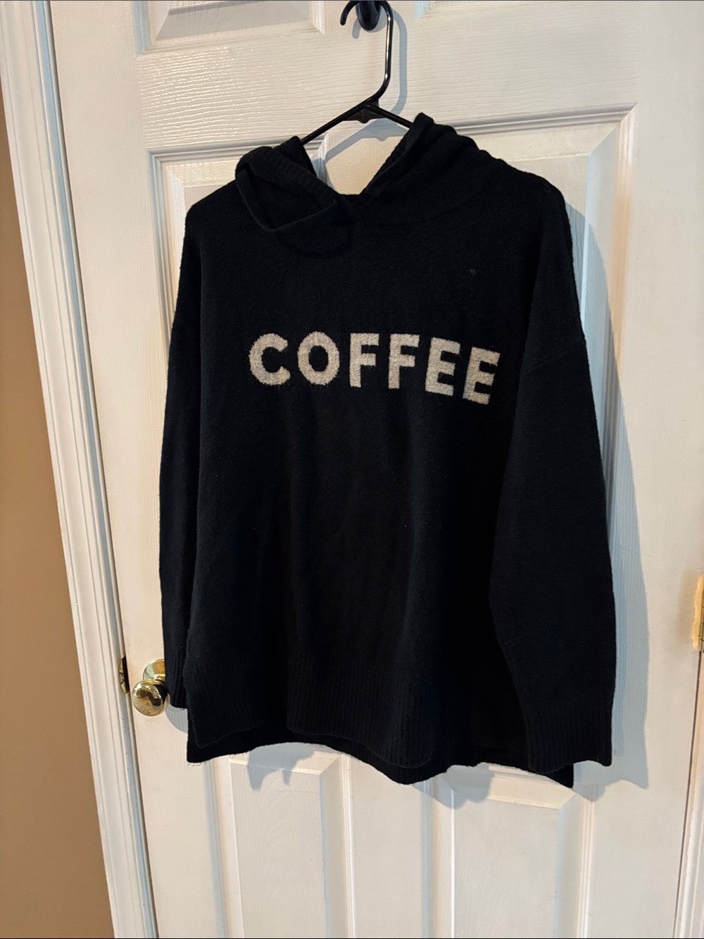 Lou & Grey Black Hoodie Sweater with Cream COFFEE Lettering